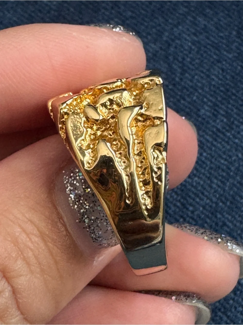 18k GE Men’s gold nugget ring size 9